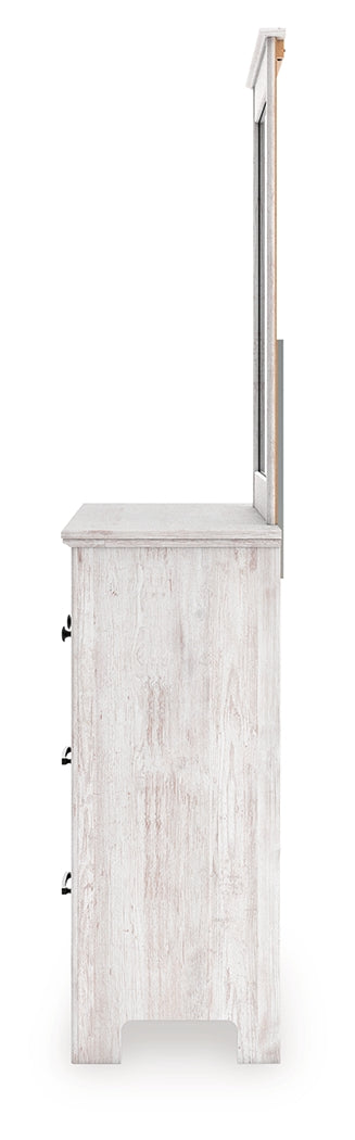 Makidern Queen Panel Bed with Storage, Dresser and Mirror