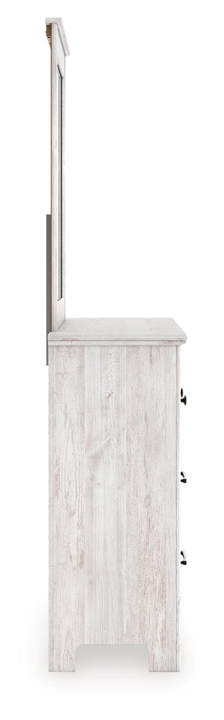Makidern Queen Panel Bed with Storage, Dresser and Mirror