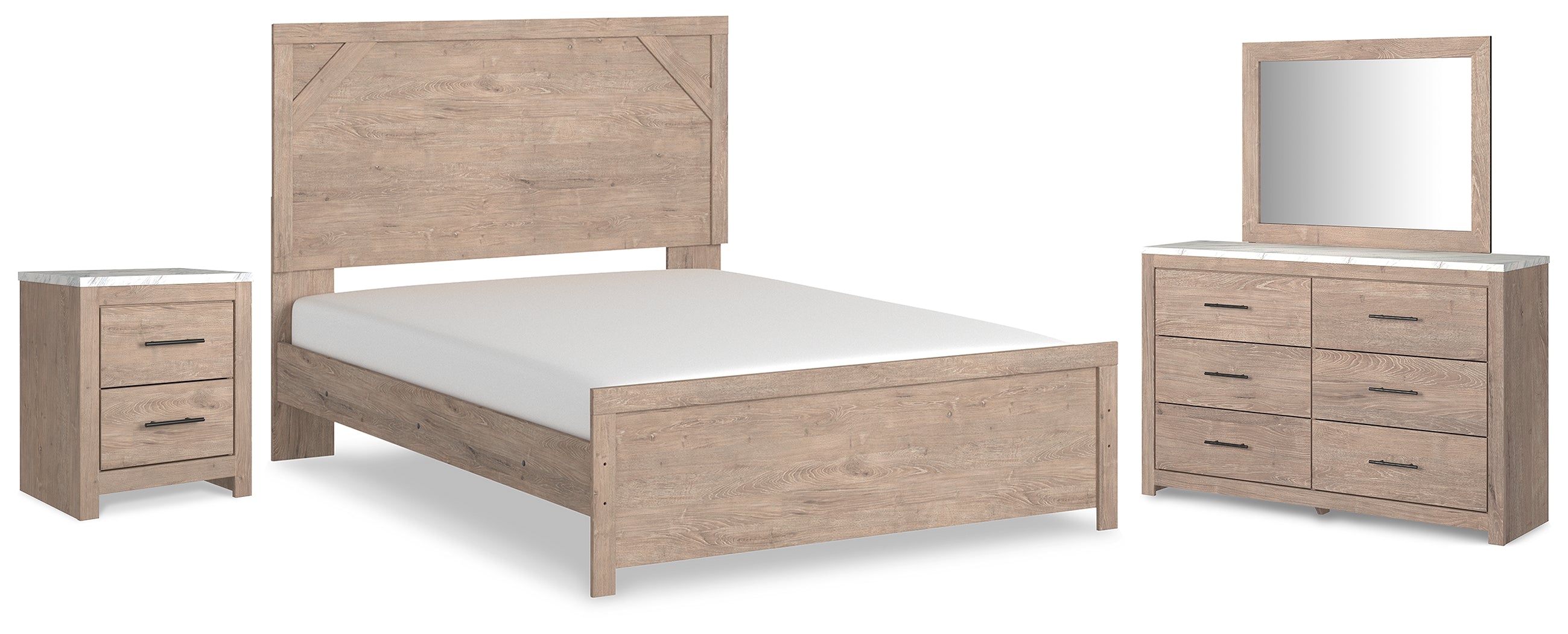 Senniberg Queen Panel Bed, Dresser, Mirror, and Nightstand