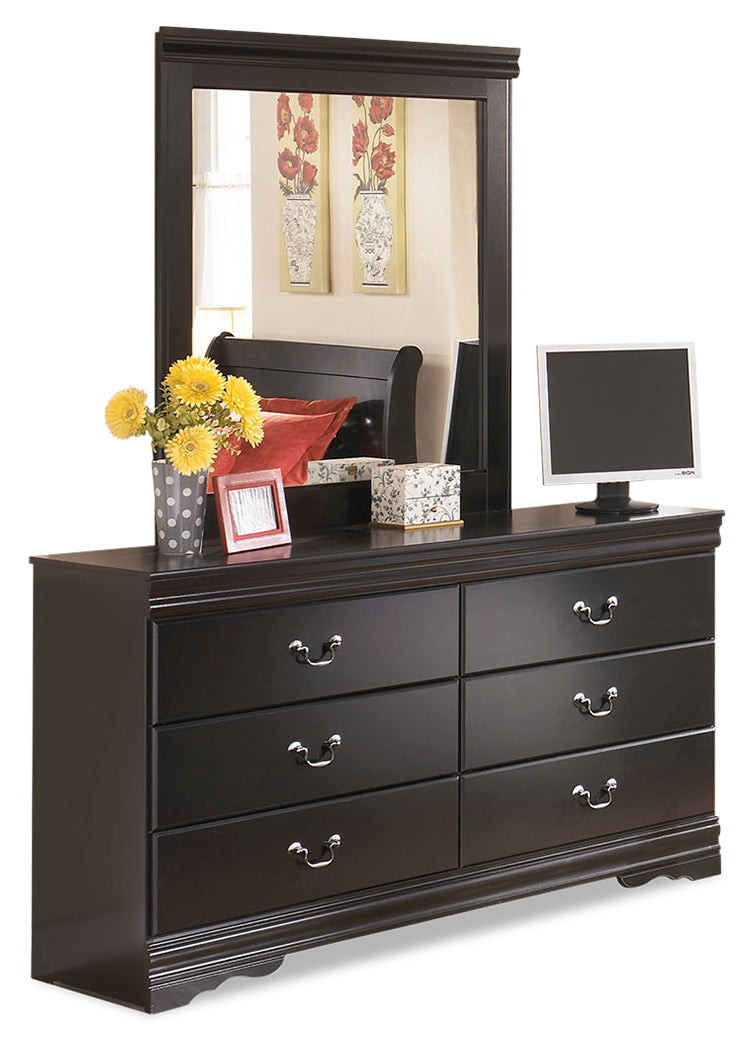 Huey Vineyard Twin Sleigh Bed with Mirroed Dresser and Nightstand
