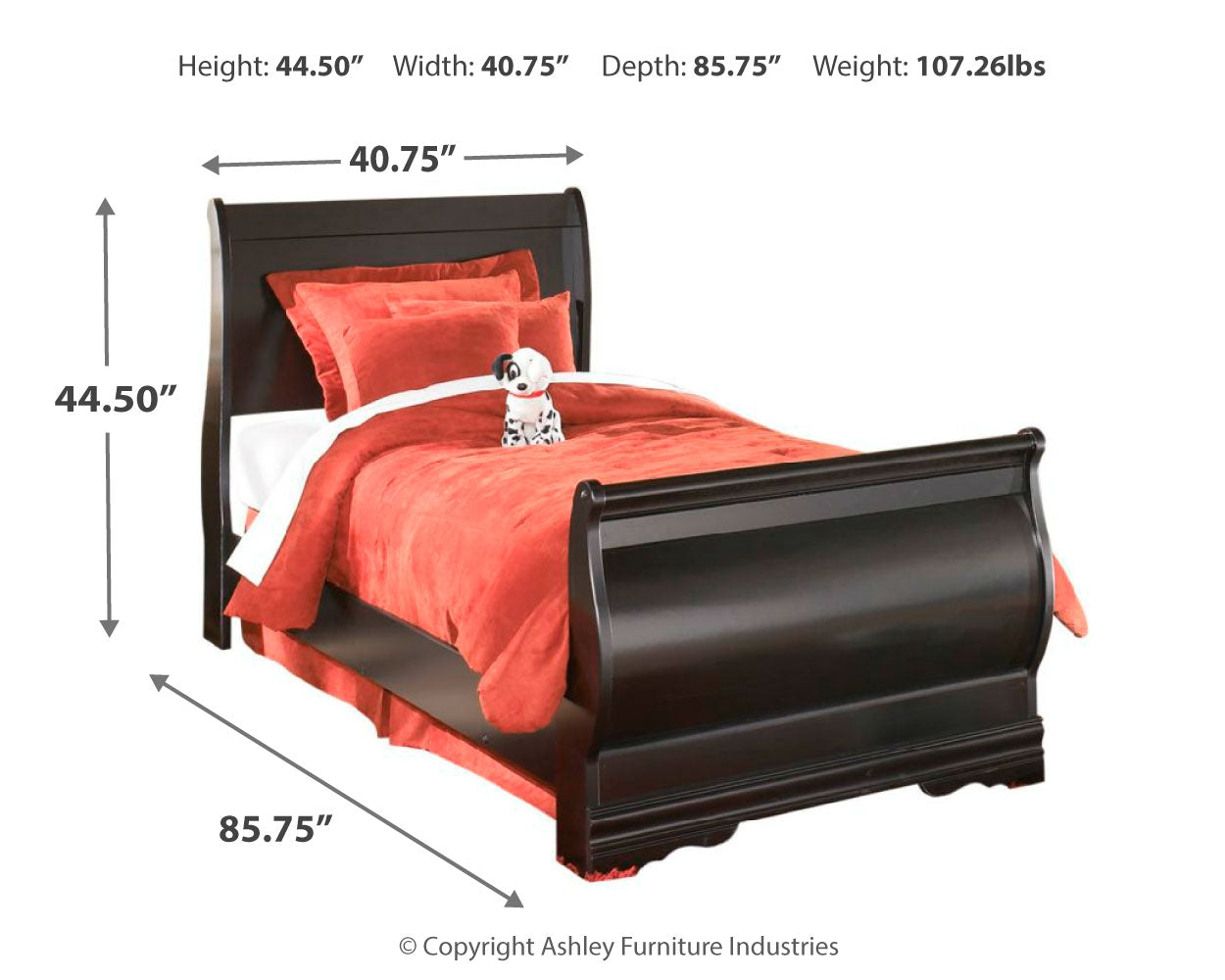 Huey Vineyard Twin Sleigh Bed with Dresser and Mirror