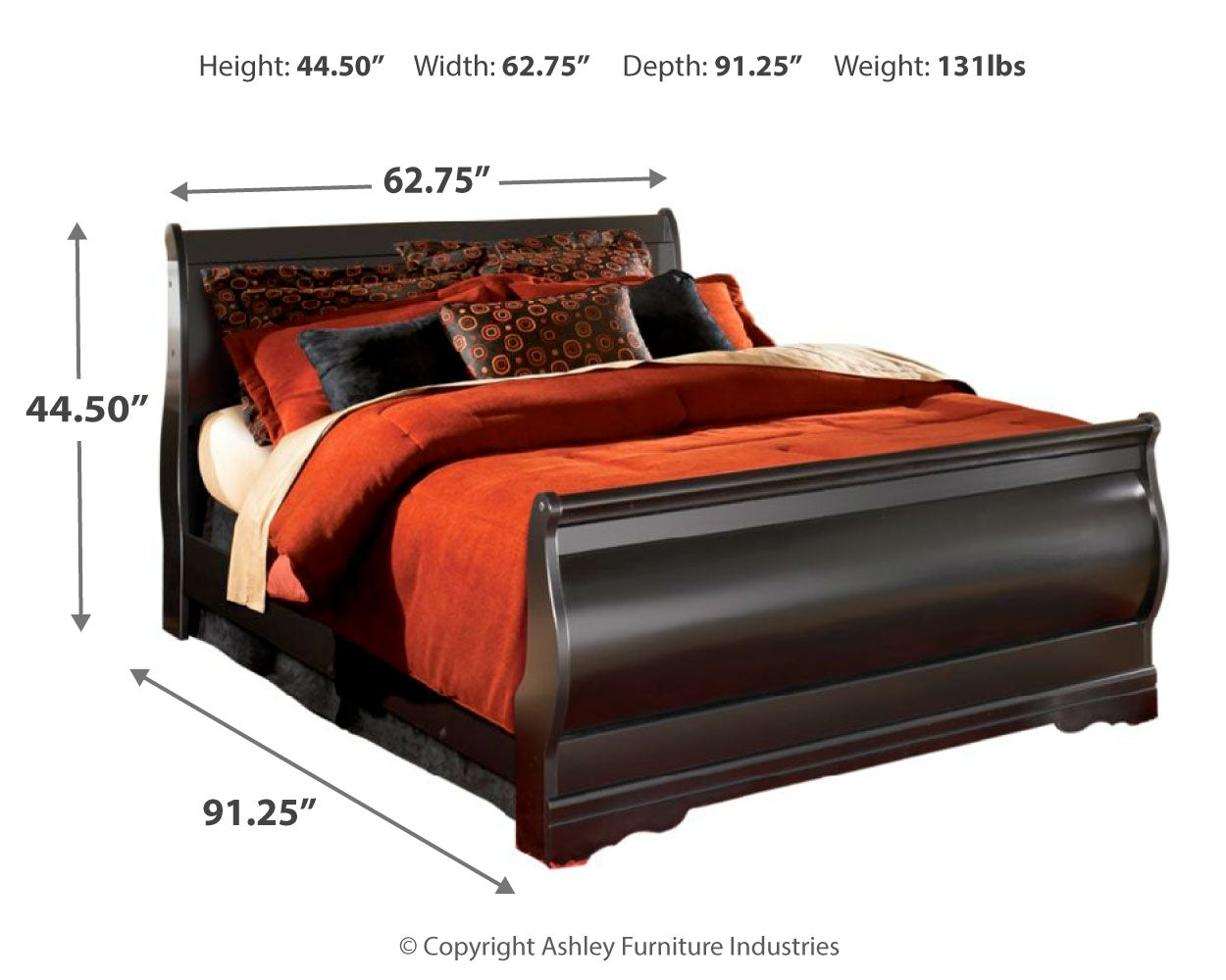 Huey Vineyard Queen Sleigh Bed with Mirrored Dresser and 2 Nightstands