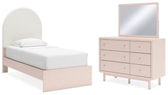 Wistenpine Twin Upholstered Panel Bed, Dresser and Mirror