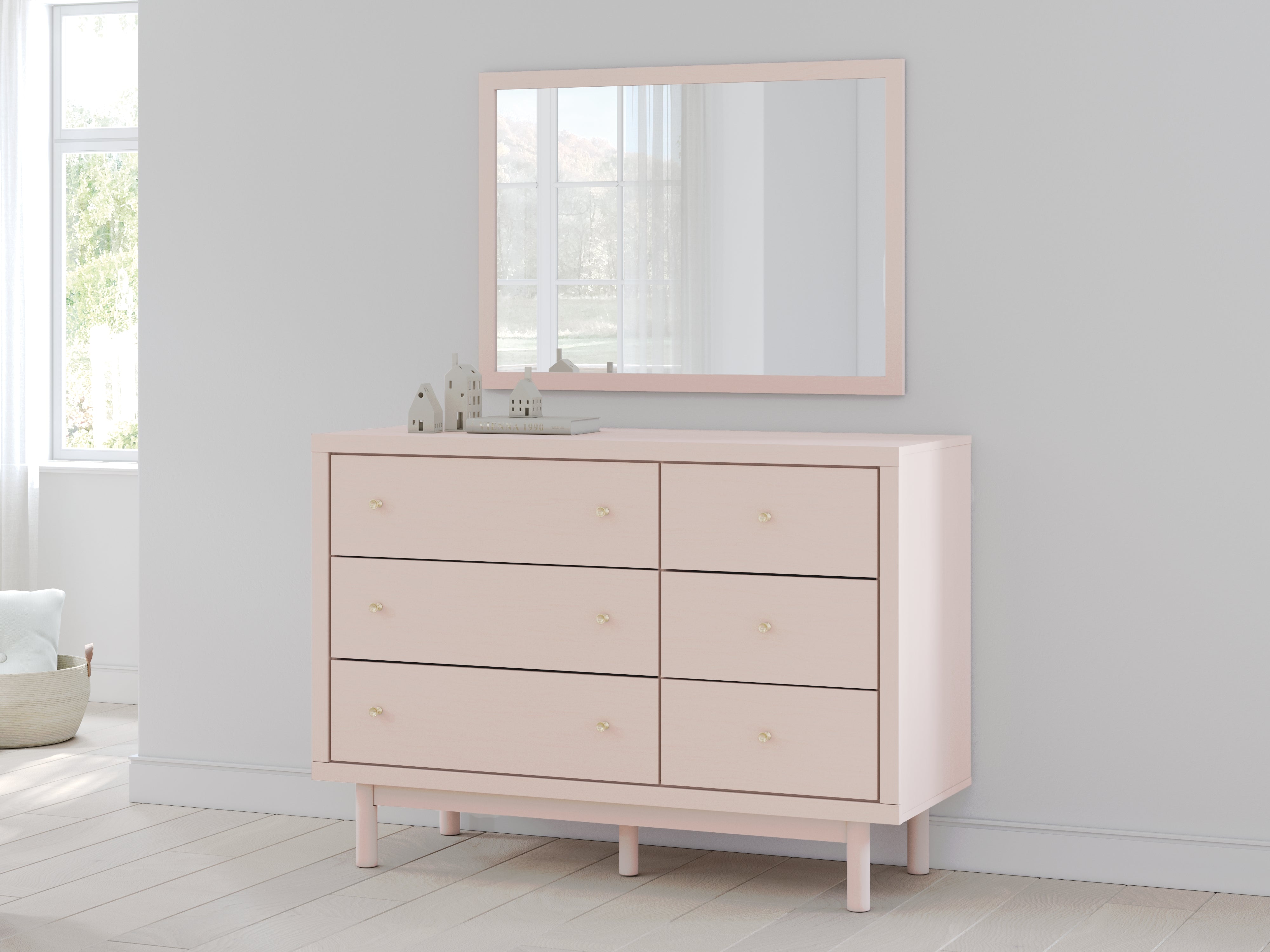 Ashley Wistenpine 6 Drawer Dresser and Mirror, Blush