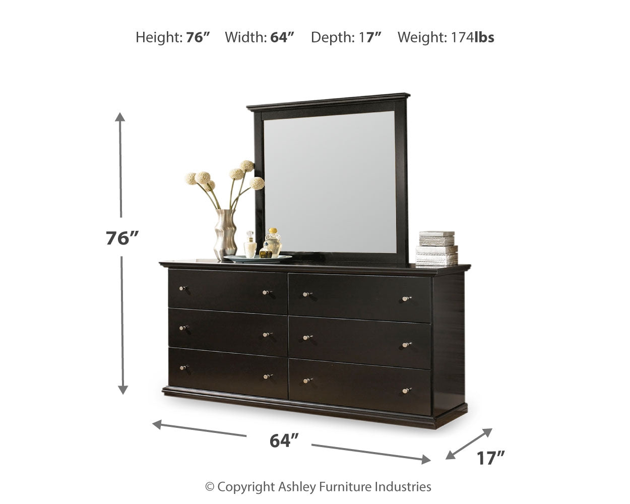 Maribel King/Cal King Panel Headboard, Dresser, Mirror and 2 Nightstands