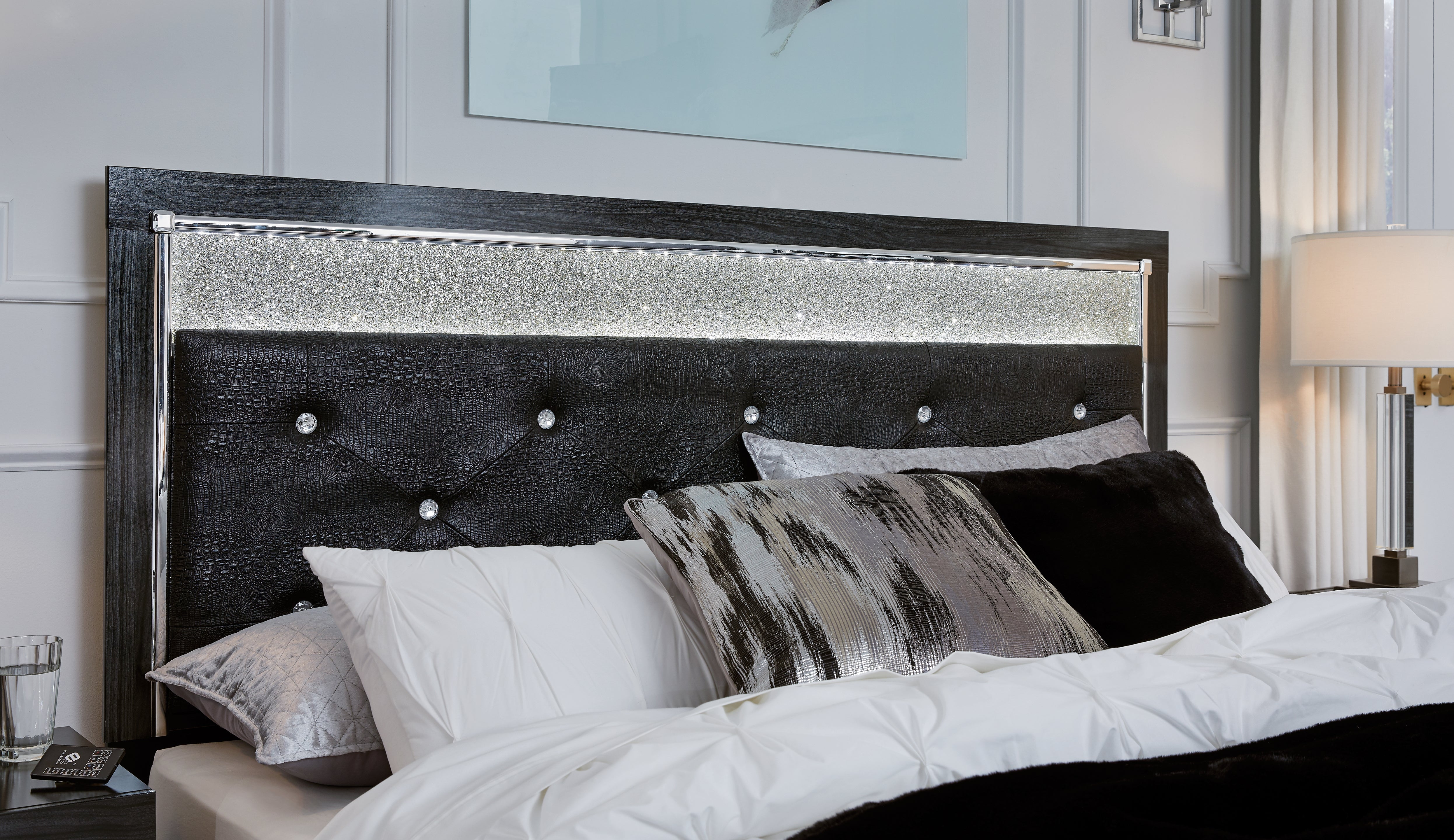 Kaydell King Panel Storage Bed, Dresser, Mirror, Chest and Nightstand