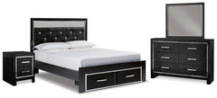 Kaydell Queen Upholstered Storage Bed, Dresser, Mirror and Nightstand