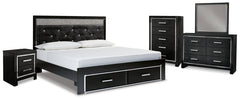 Kaydell King Panel Storage Bed, Dresser, Mirror, Chest and Nightstand
