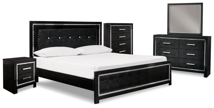 Kaydell King Upholstered Panel Bed, Dresser, Mirror, Chest and Nightstand