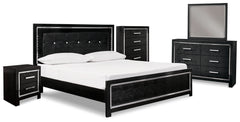 Kaydell King Upholstered Panel Bed, Dresser, Mirror, Chest and Nightstand