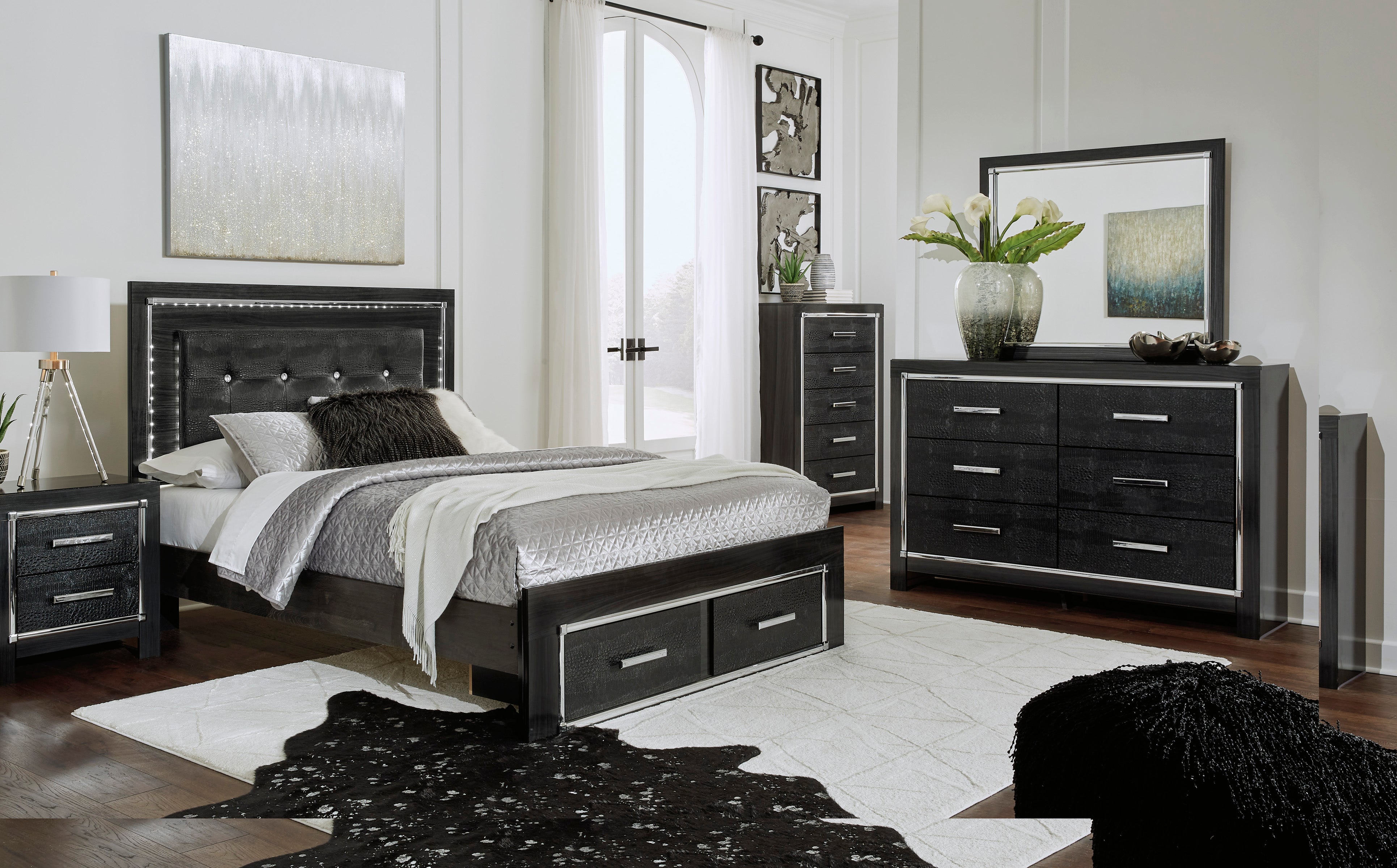 Kaydell LED Storage Panel Bedroom Set - Black - MyWaynesHome #