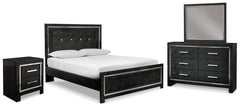 Kaydell Queen Upholstered Panel Bed, Dresser, Mirror, and Nightstand