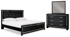 Kaydell King Upholstered Panel Bed, Dresser and Mirror