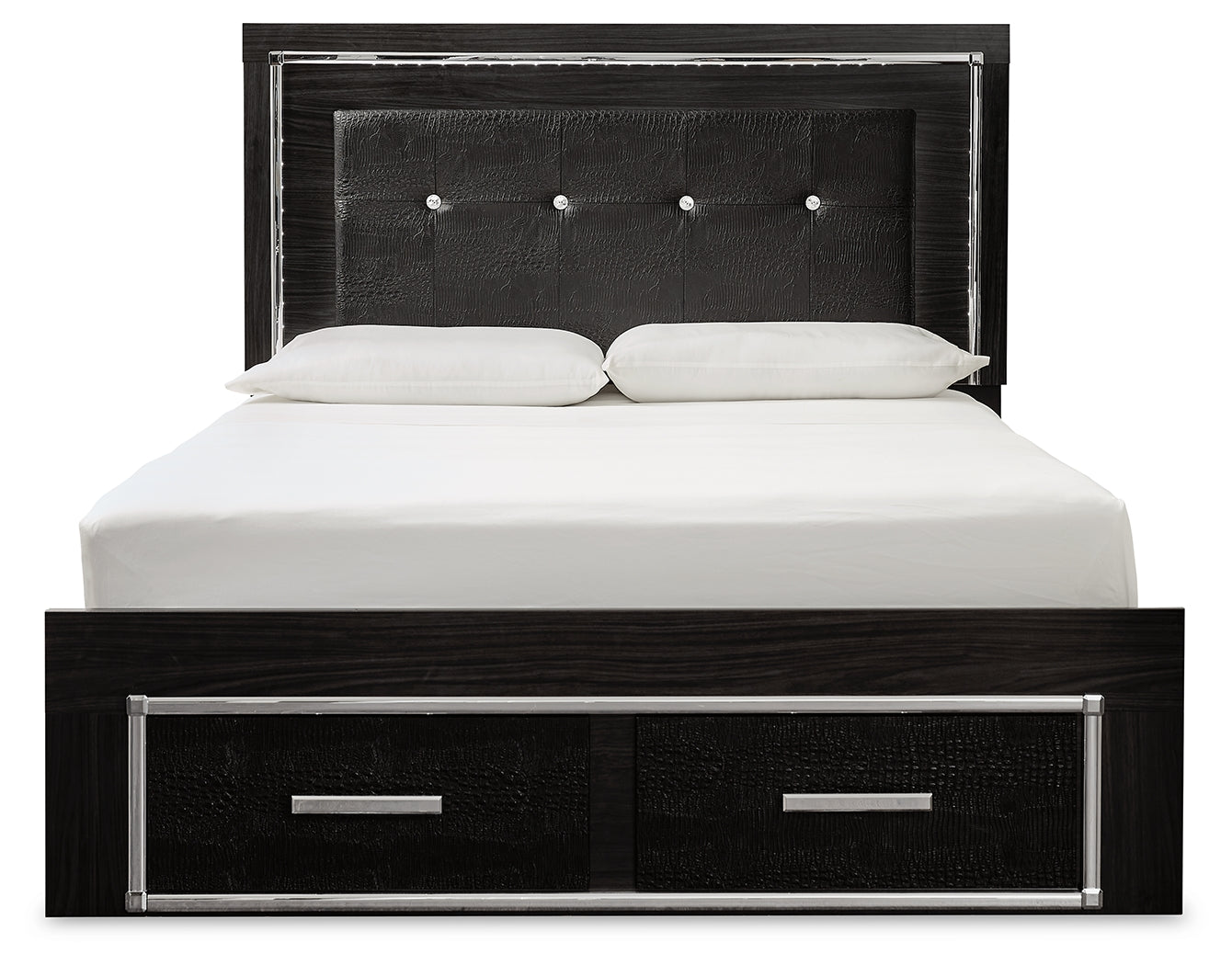 Kaydell Queen Upholstered Panel Bed, Dresser, Mirror and Chest