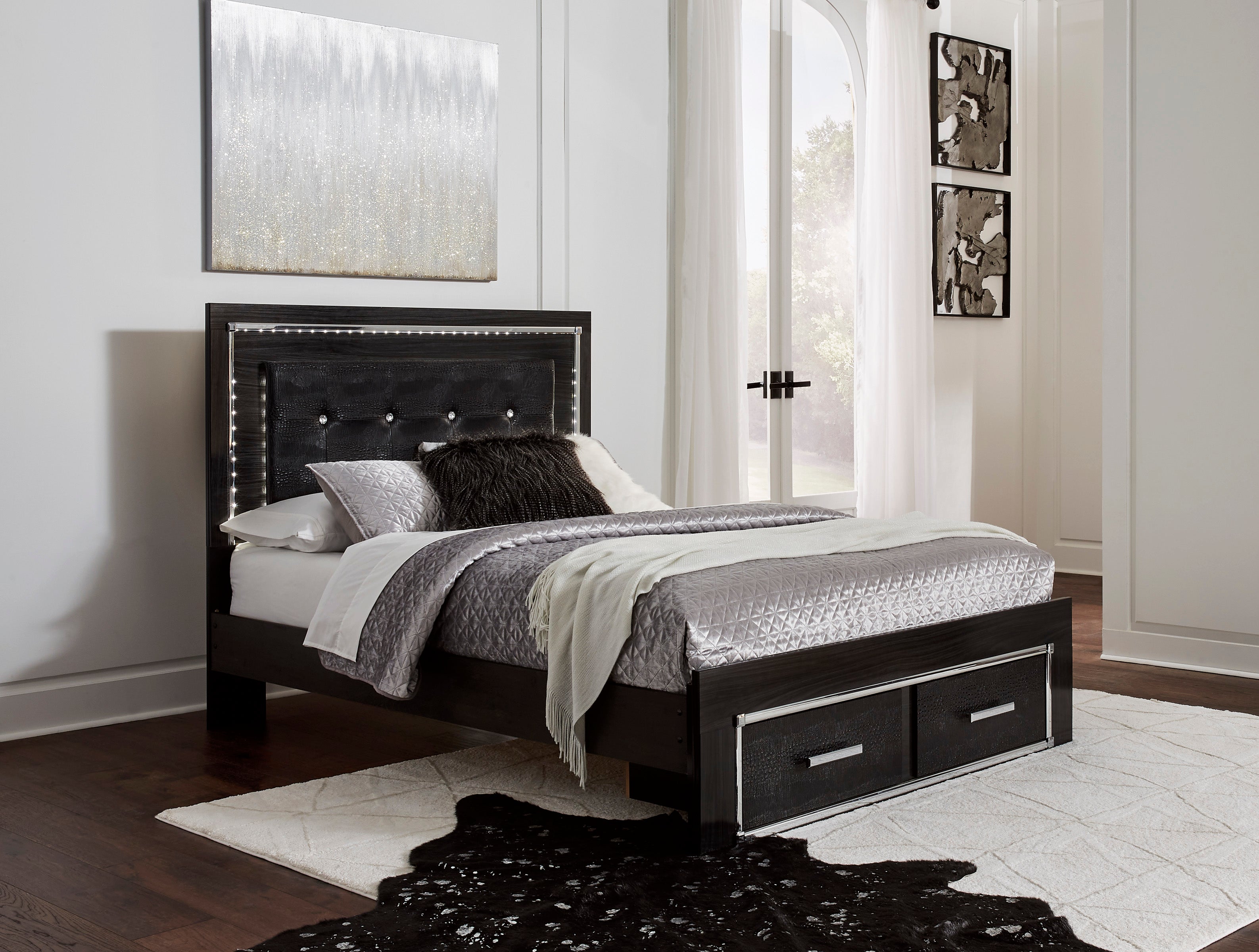 Kaydell LED Storage Panel Bedroom Set - Black - MyWaynesHome #