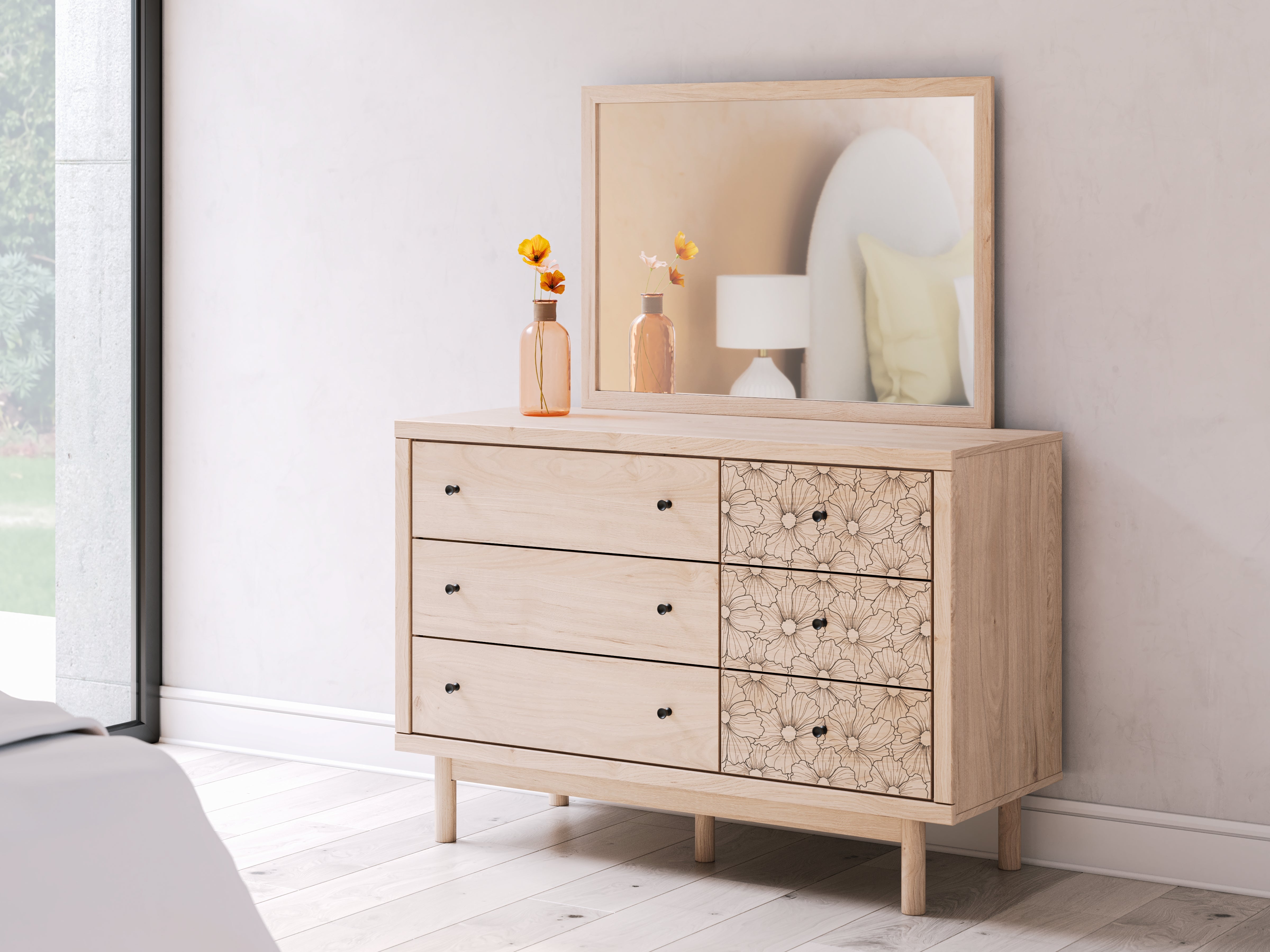 Arloster Full Upholstered Day Bed, Dresser and Mirror