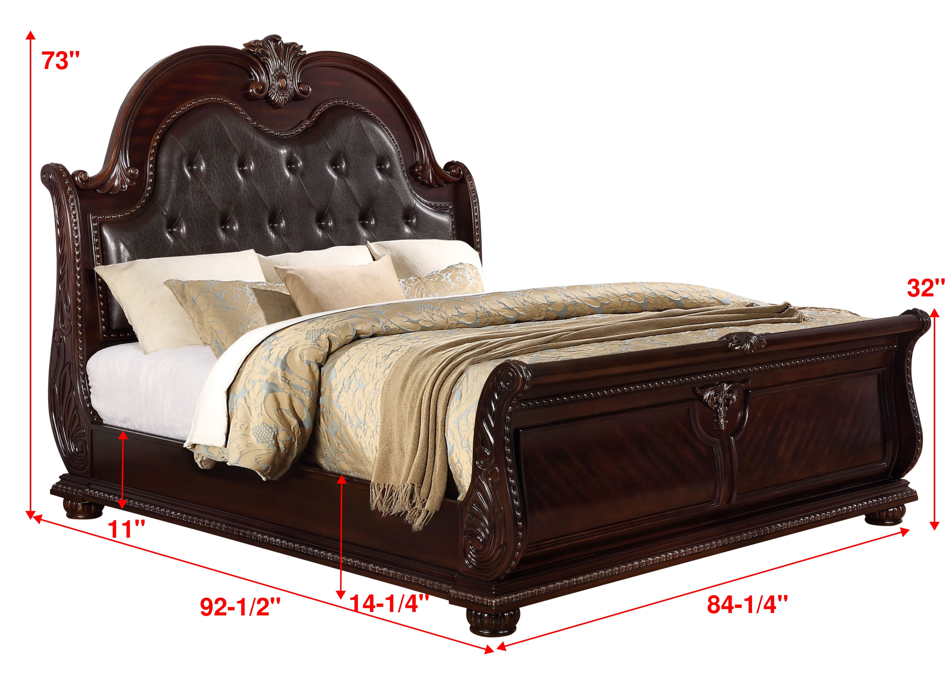 Stanley Cherry Brown King Upholstered Sleigh Bed - MyWaynesHome #
