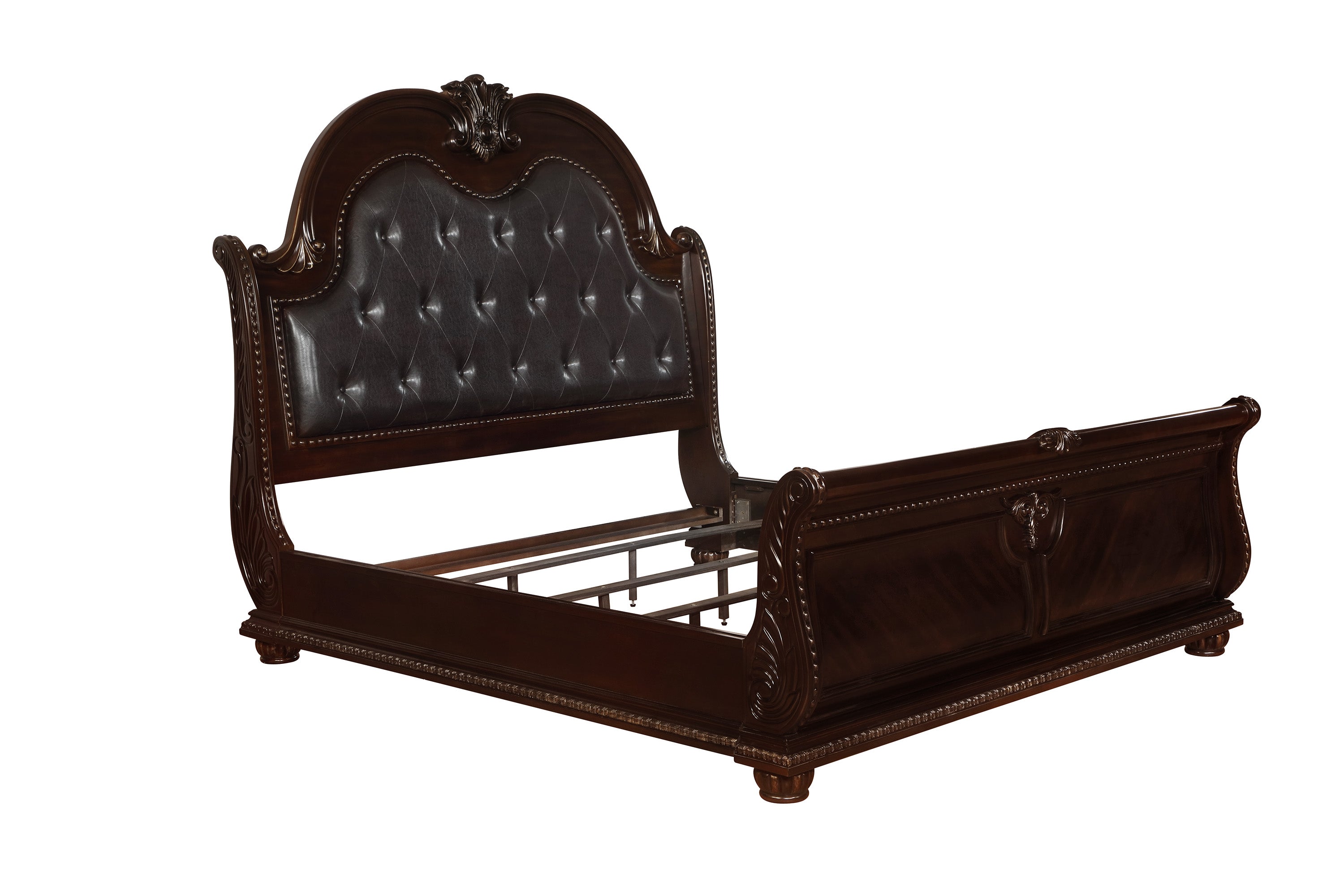 Stanley Cherry Brown King Upholstered Sleigh Bed - MyWaynesHome #