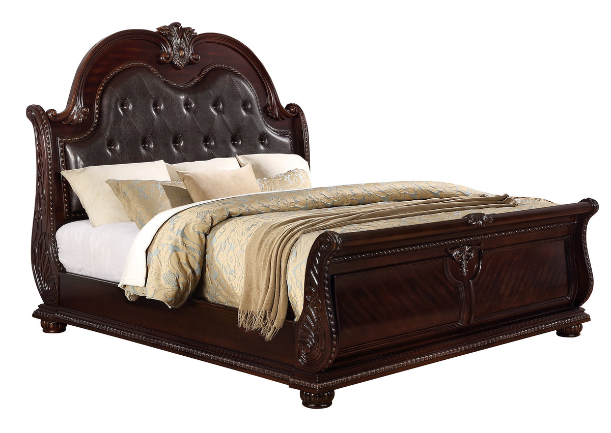 Stanley Cherry Brown King Upholstered Sleigh Bed - MyWaynesHome #