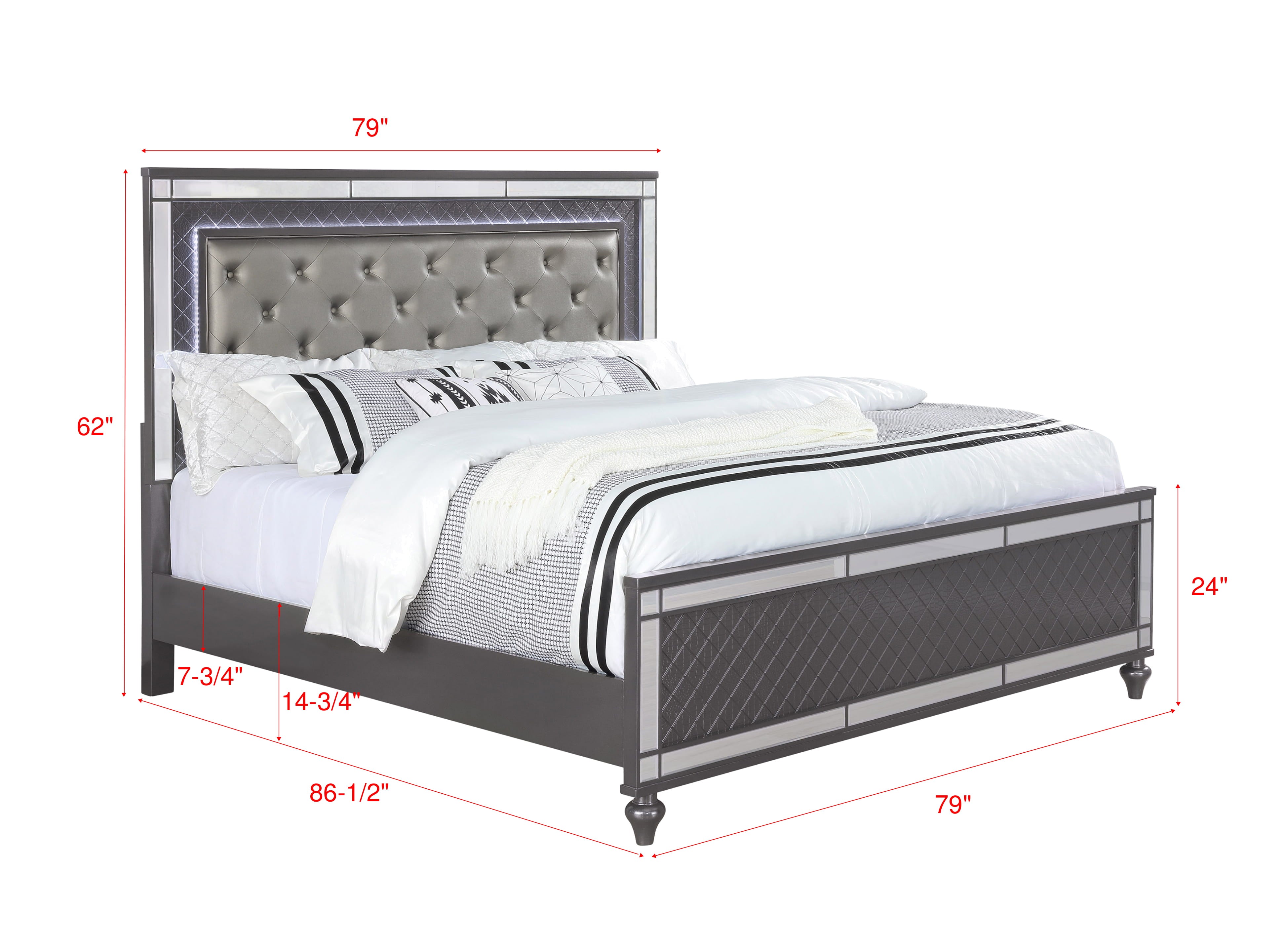 Refino Gray King LED Upholstered Panel Bed - MyWaynesHome #