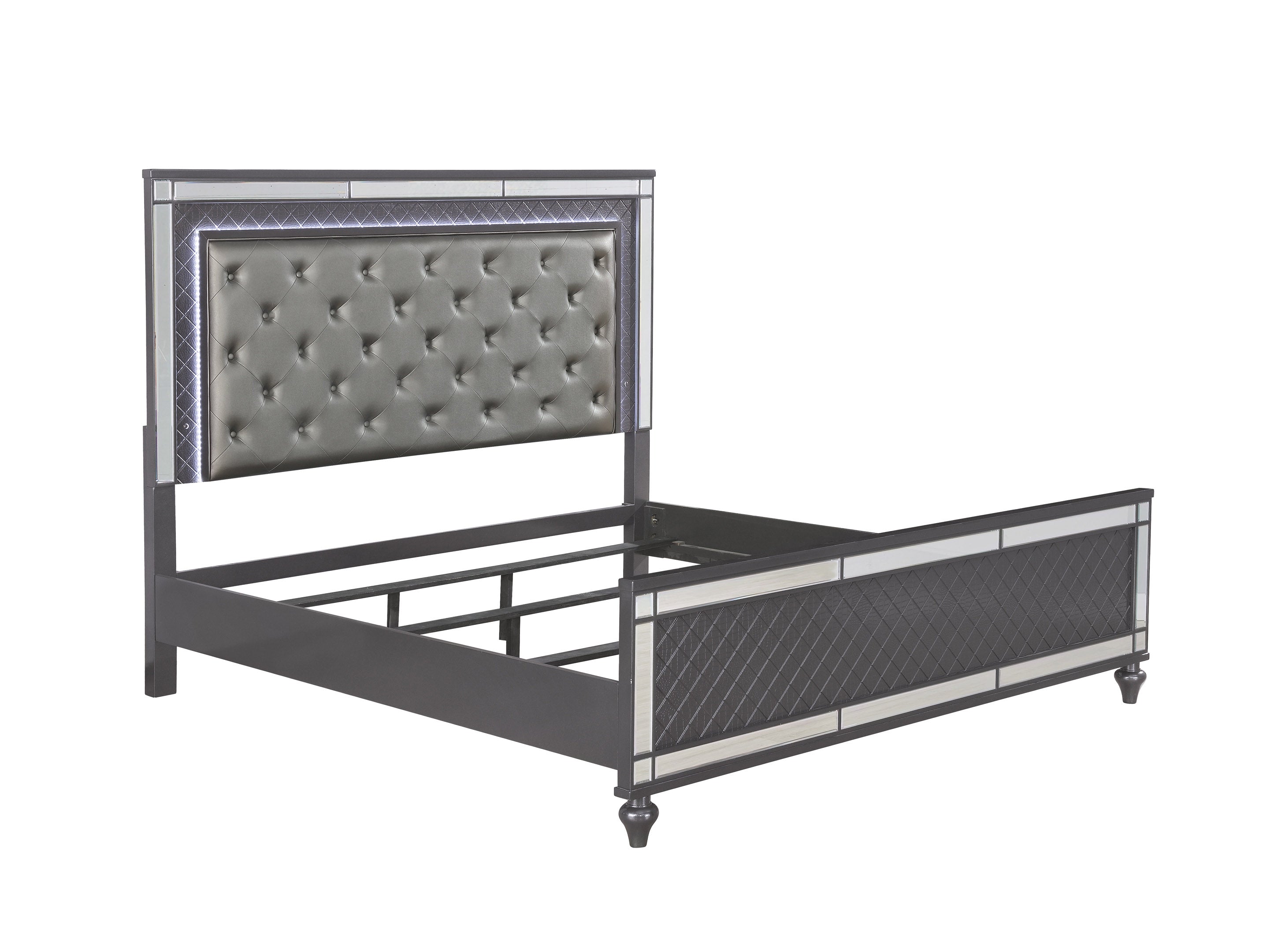 Refino Gray King LED Upholstered Panel Bed - MyWaynesHome #