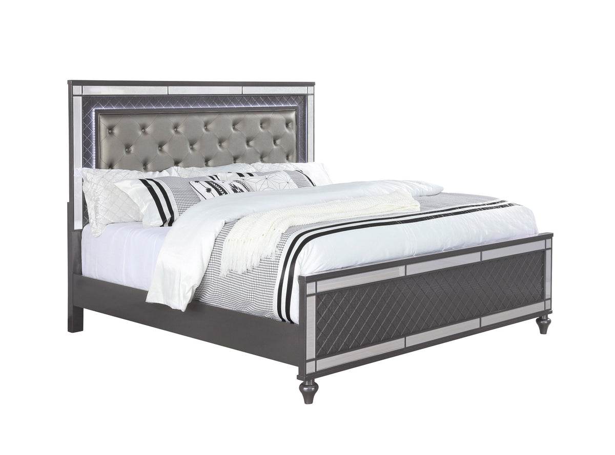 Refino Gray King LED Upholstered Panel Bed - MyWaynesHome #