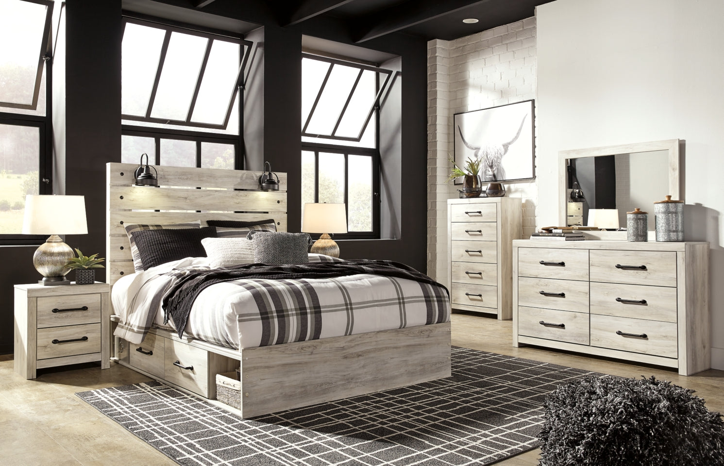 Cambeck Queen Panel Bed with Storage, Dresser, Mirror and 2 Nightstands