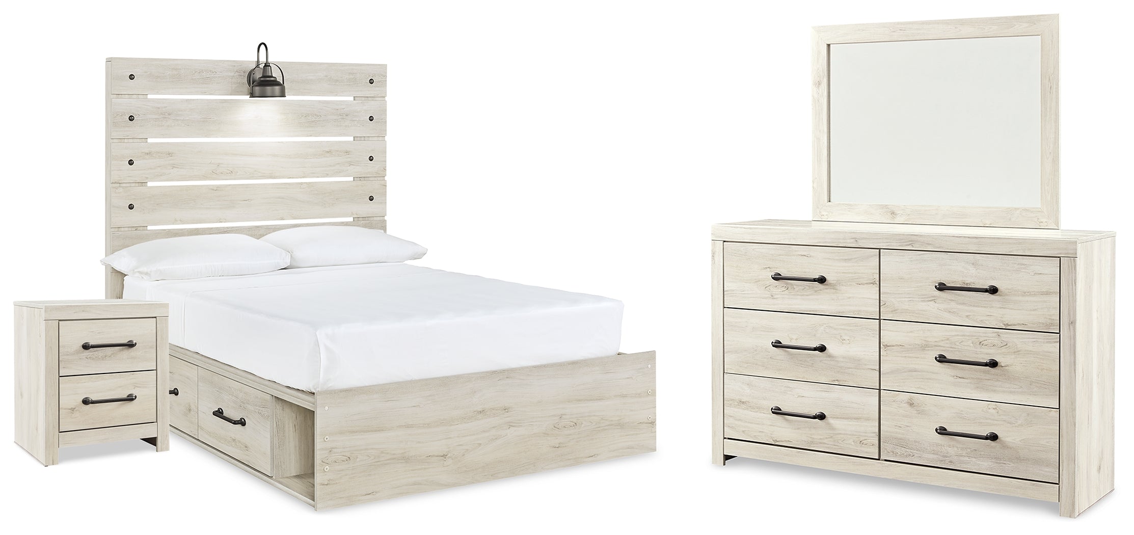Cambeck Full Panel Bed with Storage, Dresser, Mirror and Nightstand