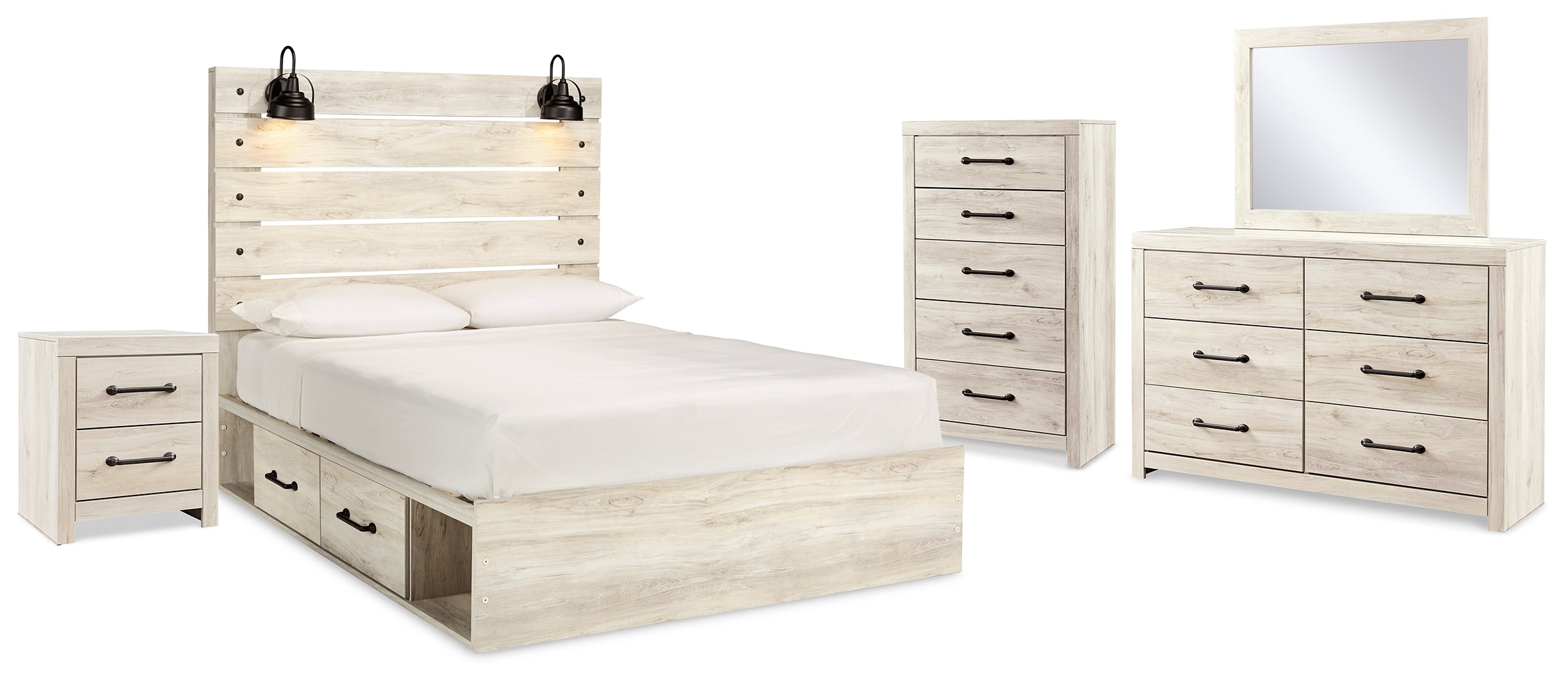 Cambeck Queen Panel Storage Bed, Dresser, Mirror, Chest and Nightstand