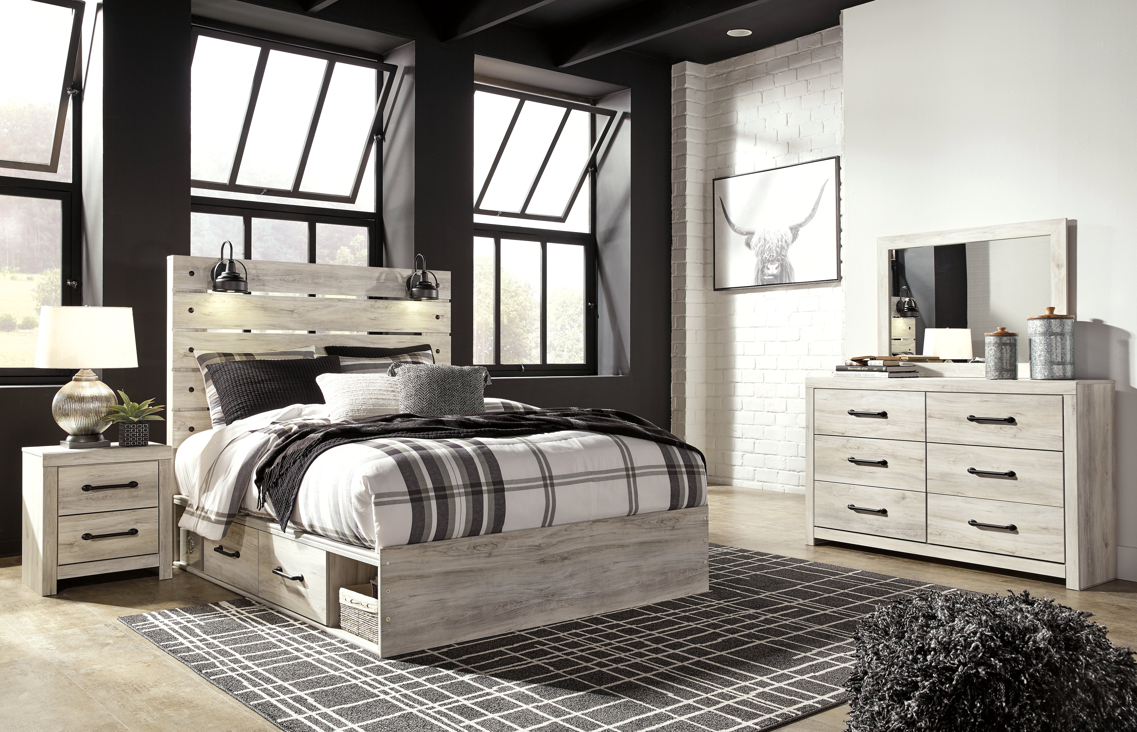 Cambeck Queen Panel Bed with Storage, Dresser and Mirror