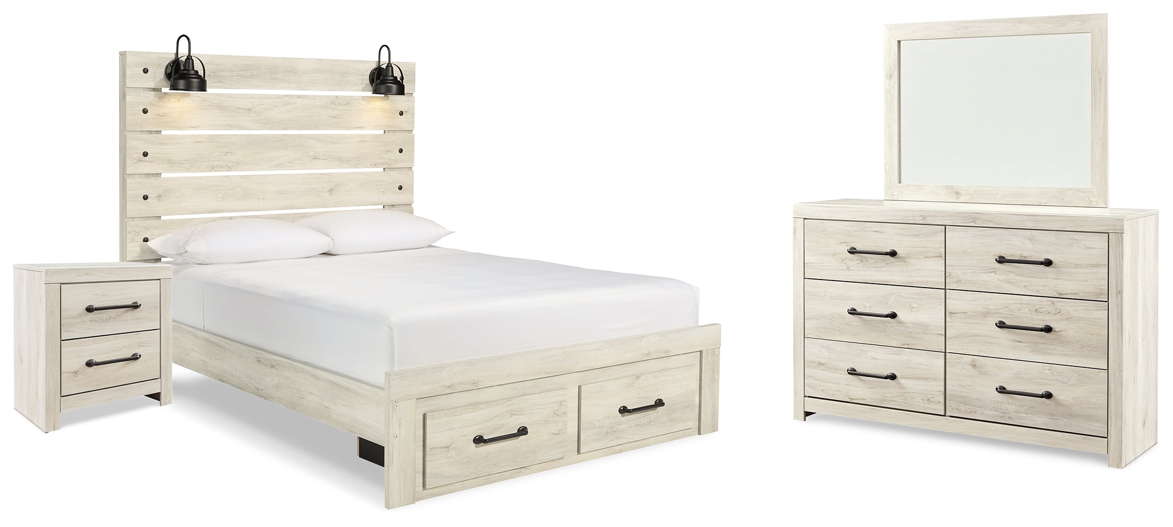 Cambeck Queen Panel Storage Bed, Dresser, Mirror and Nightstand