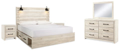 Cambeck King Panel Bed with 2 Side Storage, Dresser, Mirror, and Nightstand