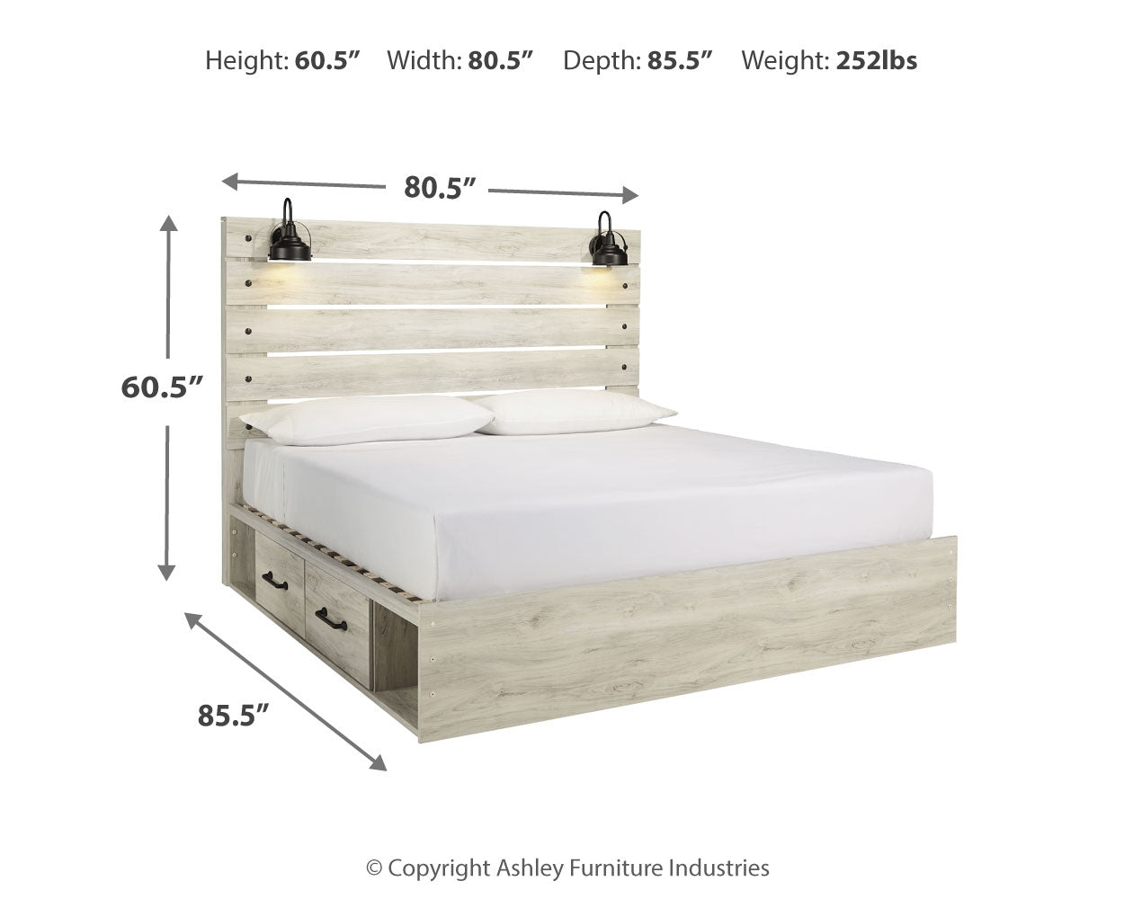 Cambeck King Panel Bed with Storage, Dresser, Mirror and Nightstand