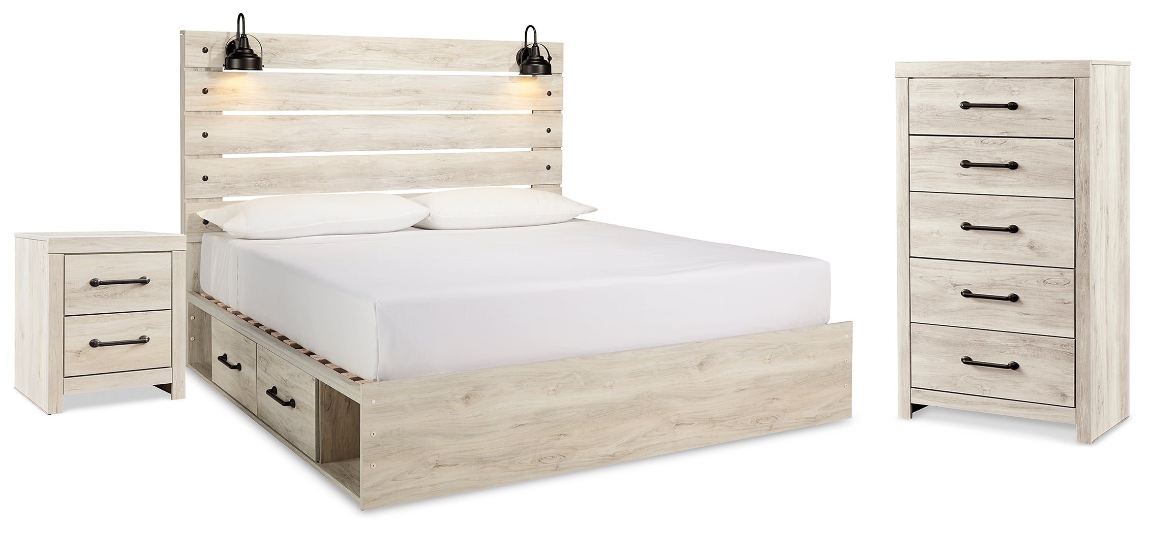 Cambeck King Panel Bed with Storage, Chest and Nightstand