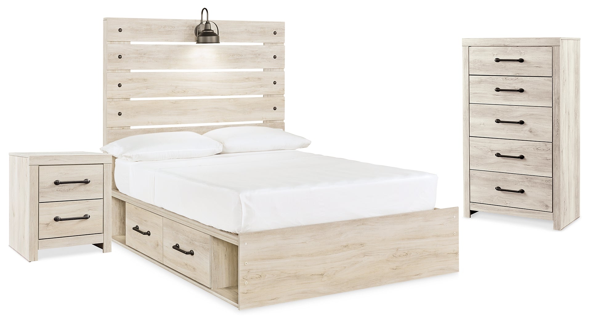 Cambeck Full Panel Bed with Storage, Chest and Nightstand
