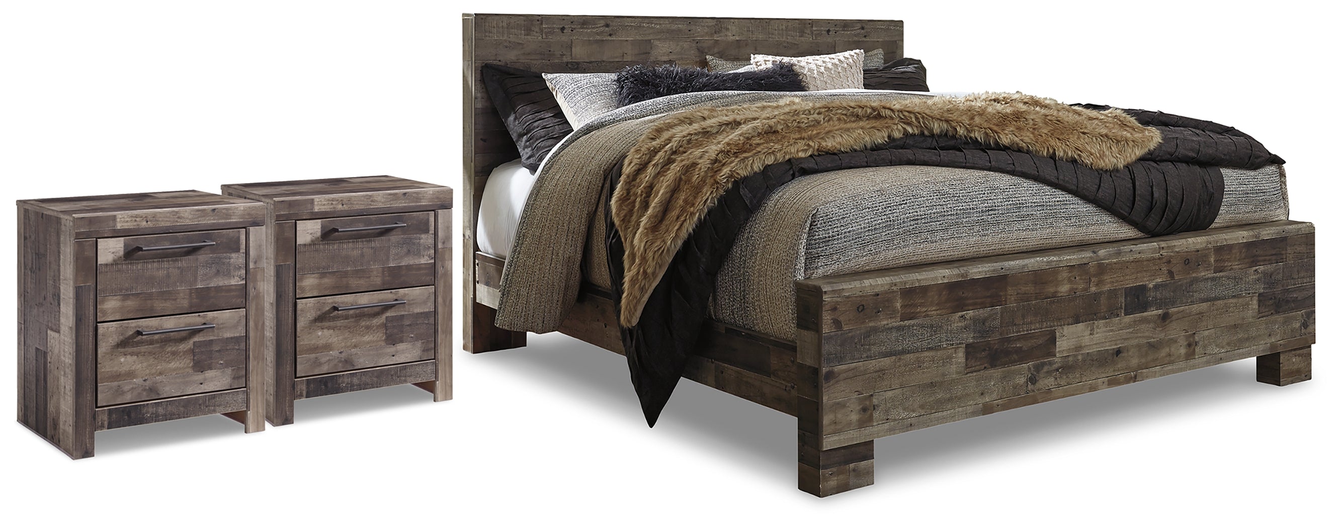 Derekson King Panel Bed and 2 Nightstands