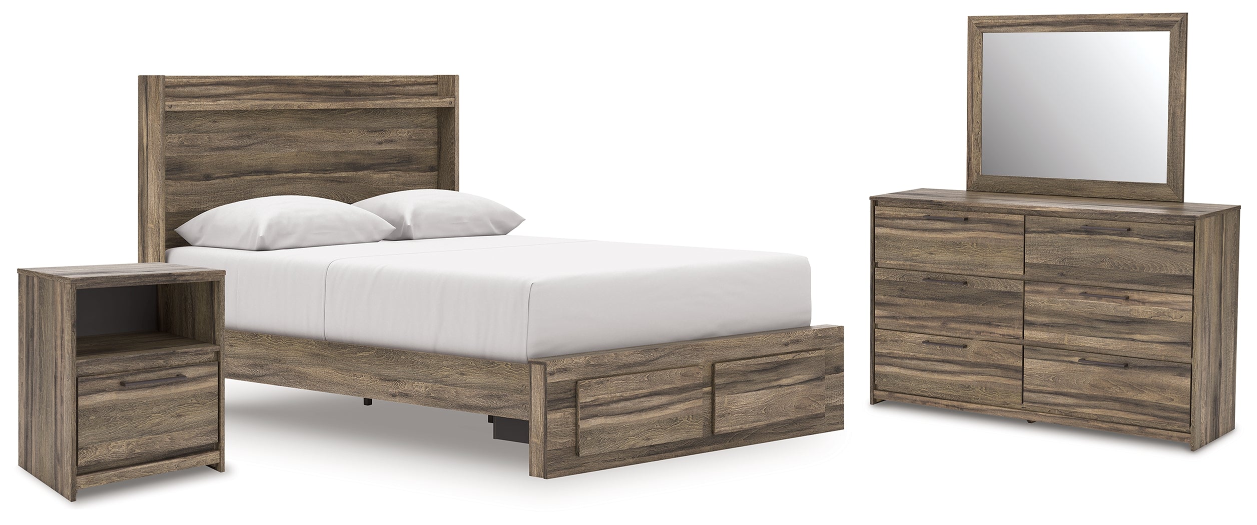 Elbrim Queen Panel Storage Bed, Dresser, Mirror and Nightstand