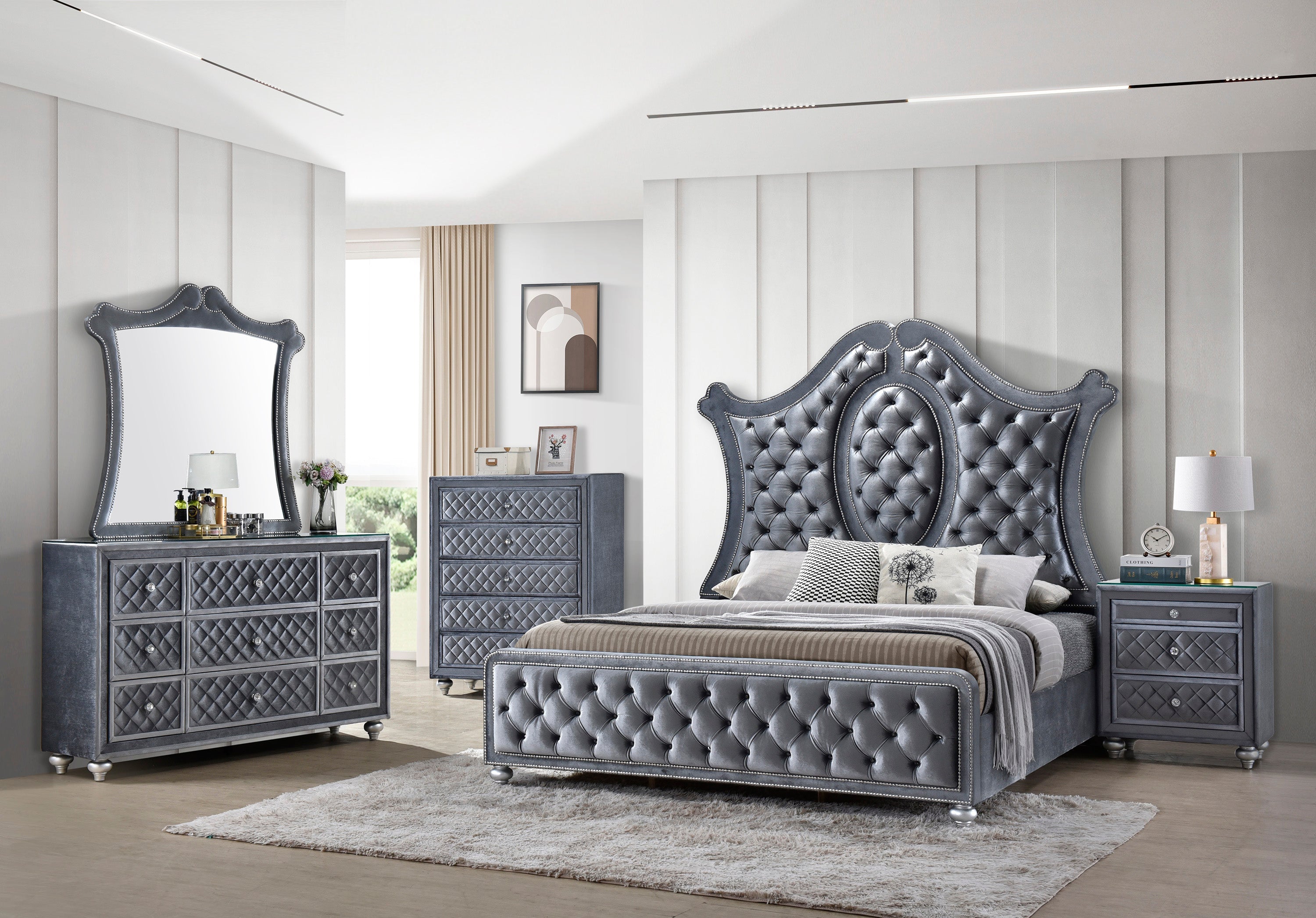 Cameo Gray Upholstered Panel Bedroom Set - MyWaynesHome #