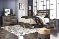 Drystan Queen Panel Bed with Mirrored Dresser and Nightstand