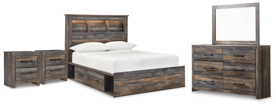 Drystan Full Bookcase Storage Bed, Dresser, Mirror and 2 Nightstands
