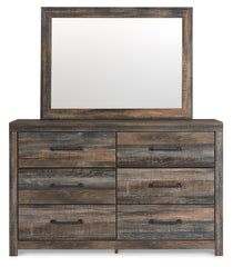 Drystan Queen Bookcase Panel Bed, Dresser, Mirror Chest and Nightstand