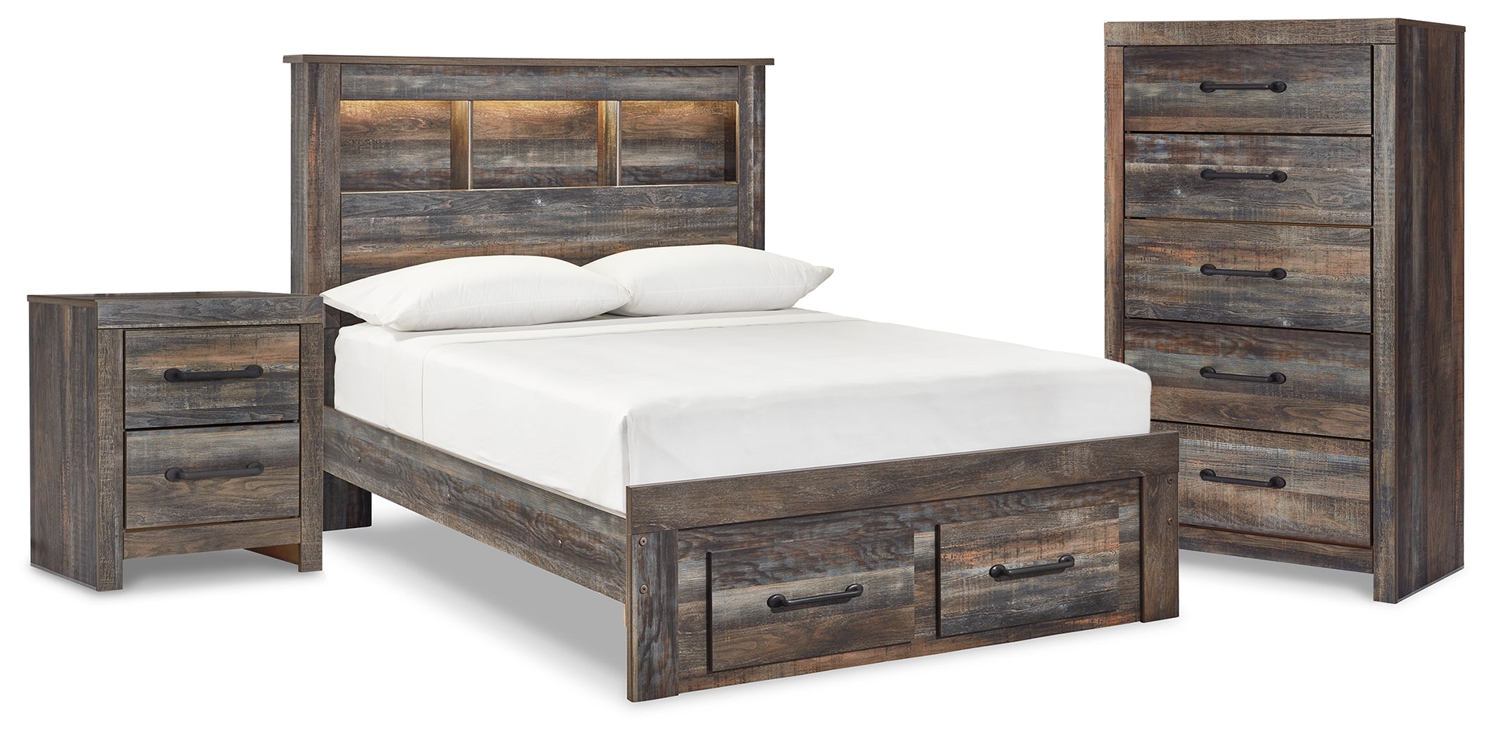 Drystan Full Bookcase Storage Bed, Chest and Nightstand