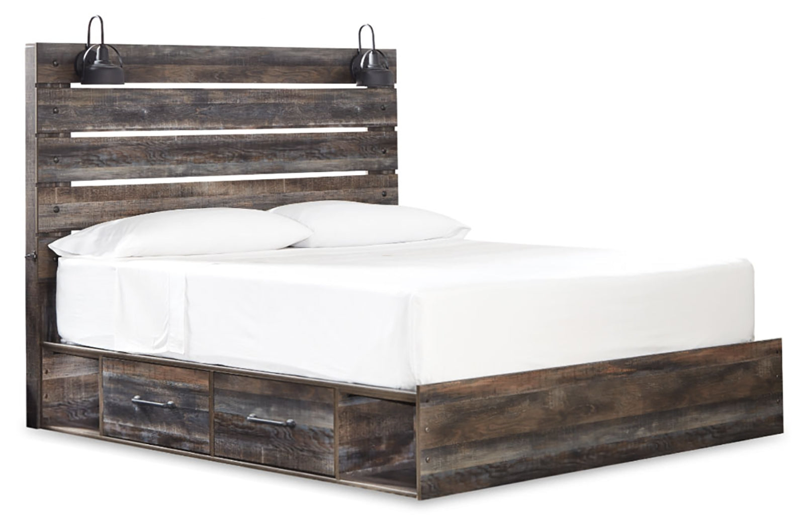 Drystan King Panel Bed with Under Bed Storage, Dresser, Mirror and Nightstand