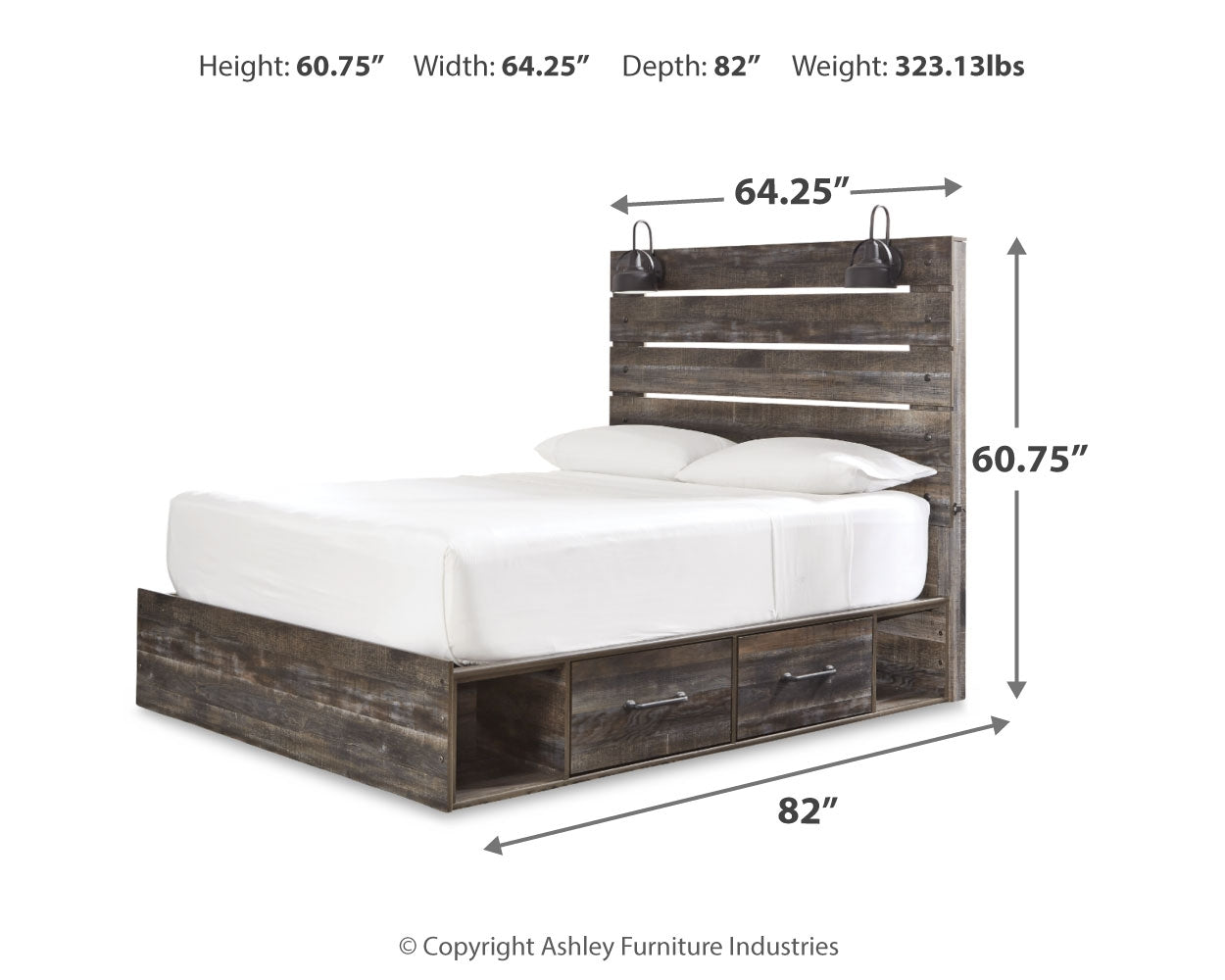 Drystan Queen Panel Bed with Storage, Chest and Nightstand
