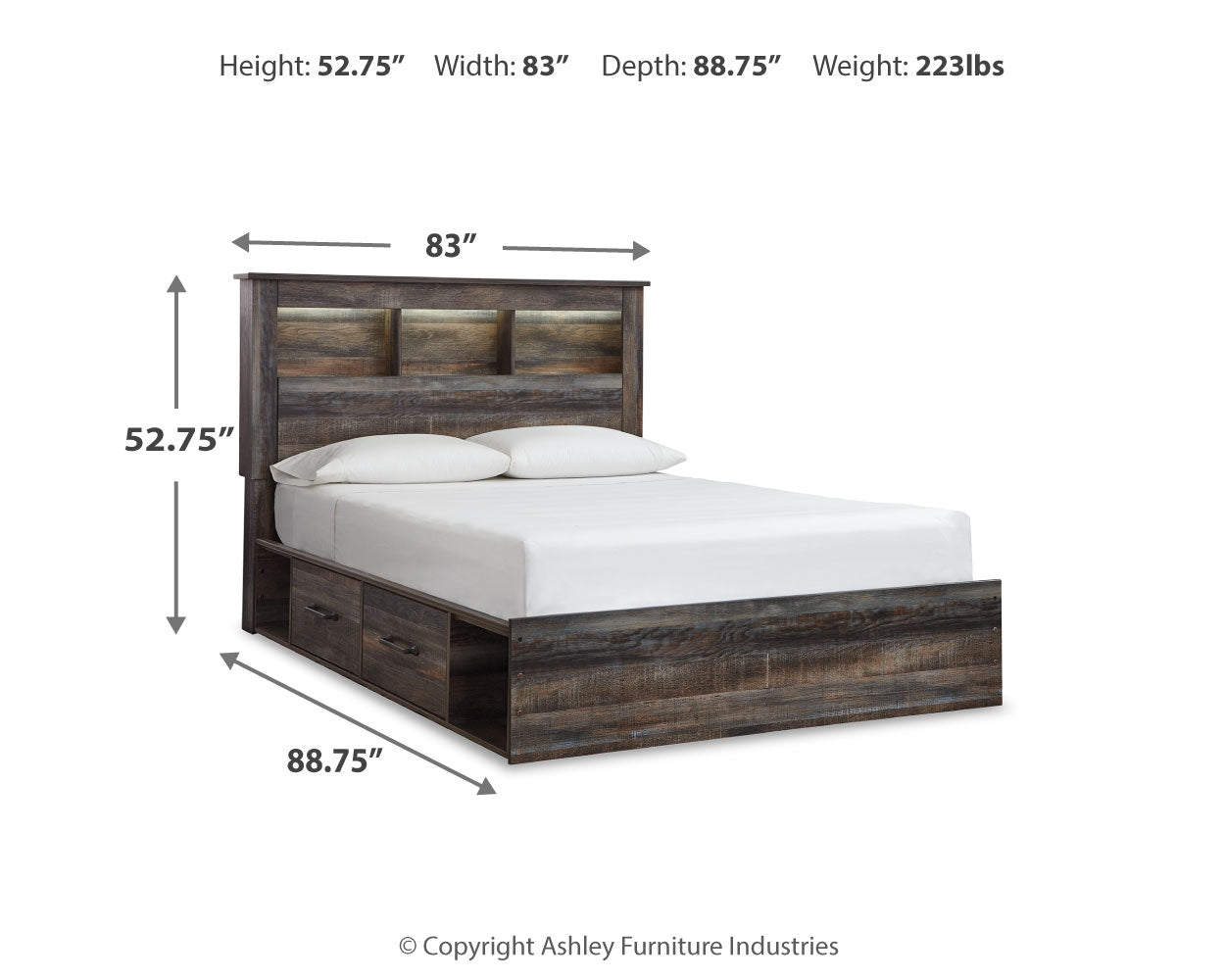Drystan Queen Bookcase Storage Bed, Dresser, Mirror and 2 Nightstands