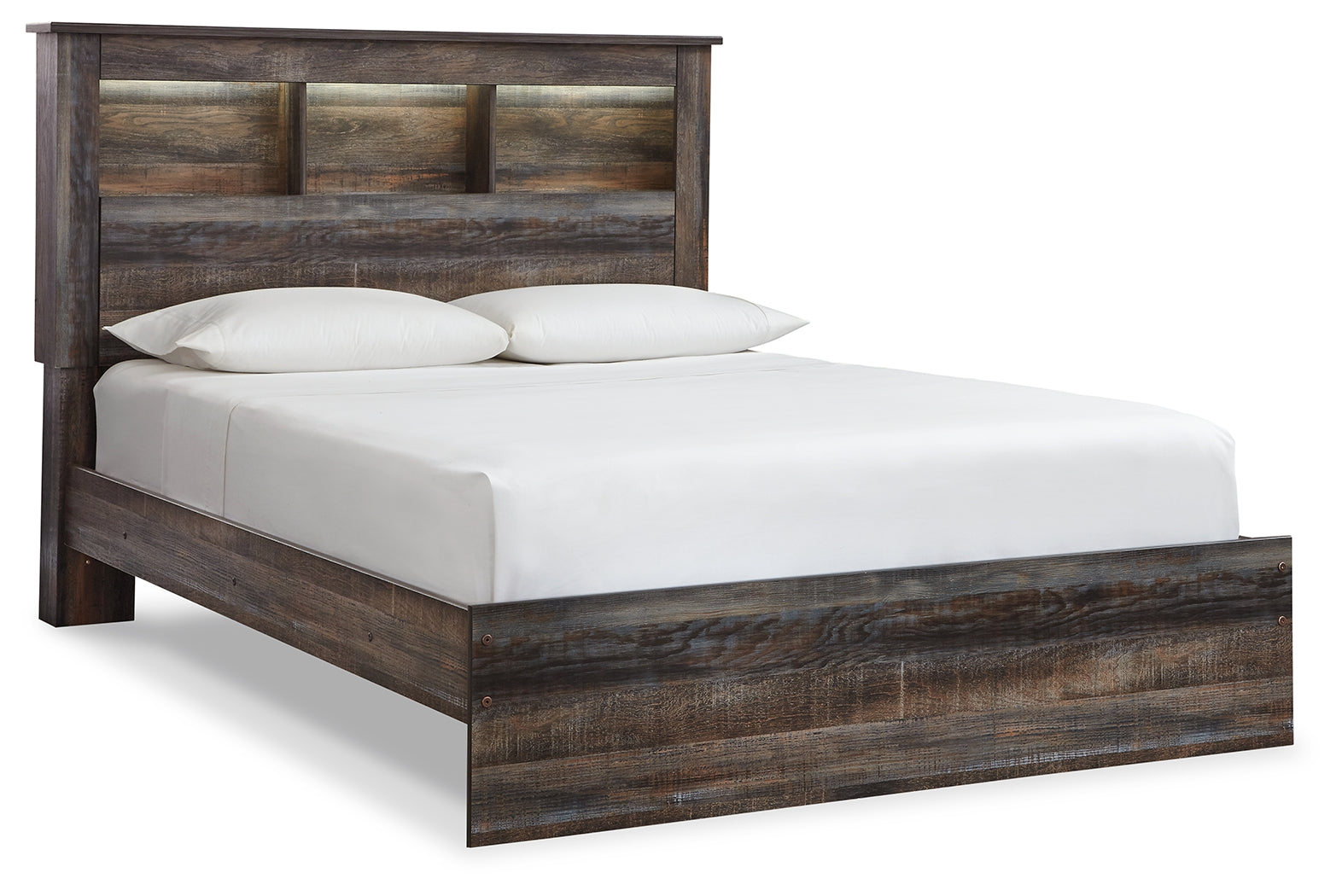 Drystan Queen Bookcase Panel Bed, Dresser, Mirror Chest and Nightstand