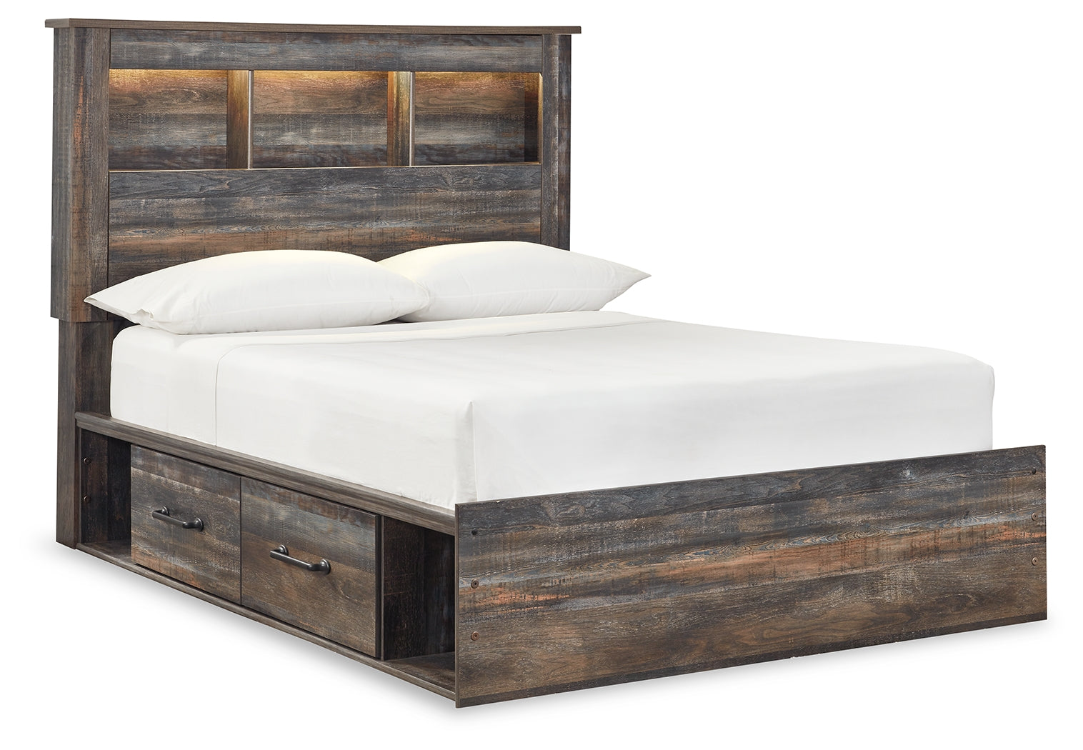 Drystan Full Bookcase Bed with 2 Sided Storage and Nightstand