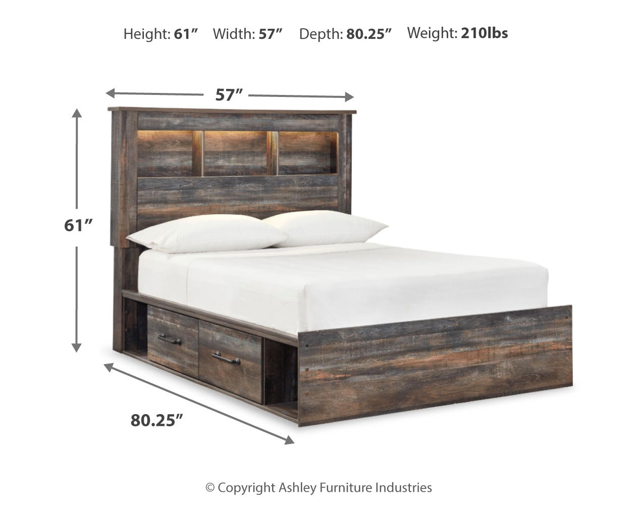 Drystan Full Bookcase Bed with 2 Storage Drawers