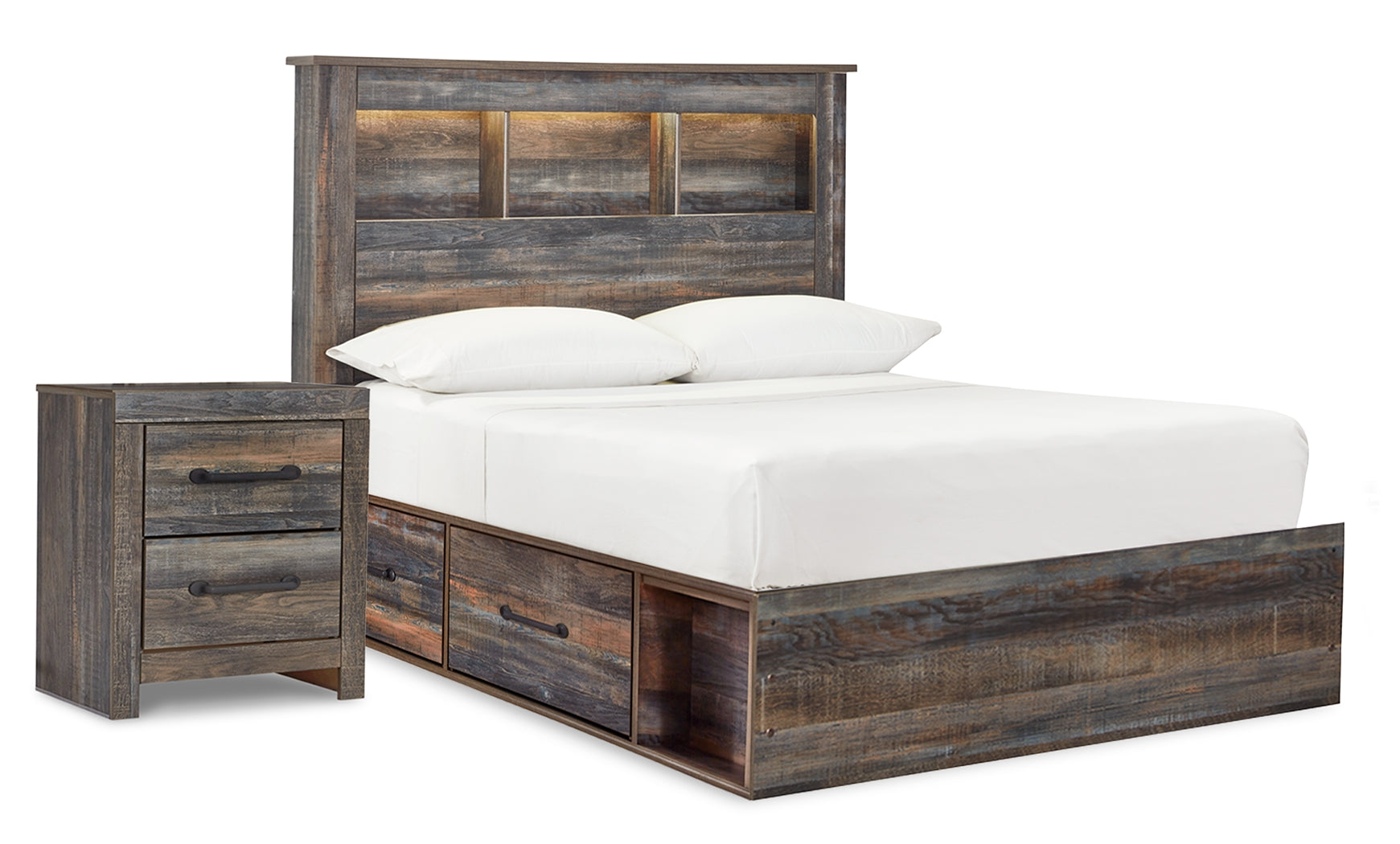 Drystan Full Bookcase Bed with 2 Sided Storage and Nightstand