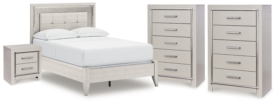 Zyniden Full Panel Bed, 2 Chests and Nightstand